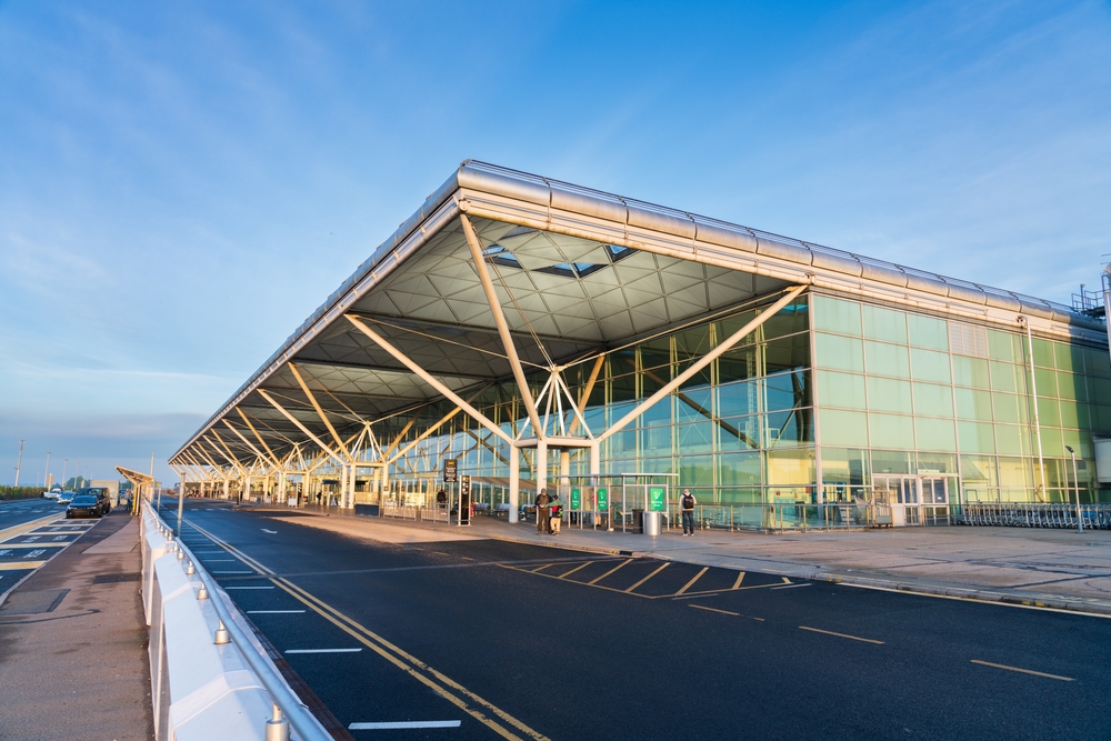 stansted,,england may,20th,,2024:,main,departures,and,arrivals,terminal,building
